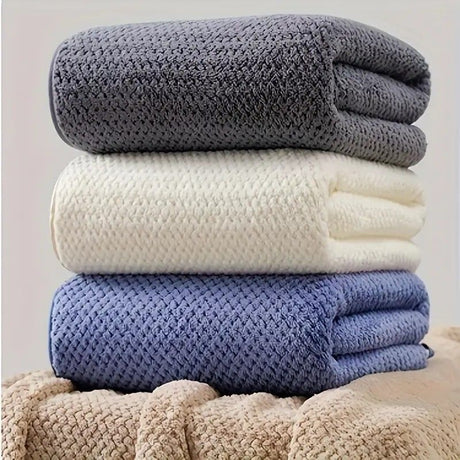 Modern Pineapple Grid Design Ultra-Soft Coral Fleece Bath Towel｜90x170cm Extra Thick Strong Absorption, Suitable for Bathroom, Gym, Hotel, and Home Use.(dark blue)