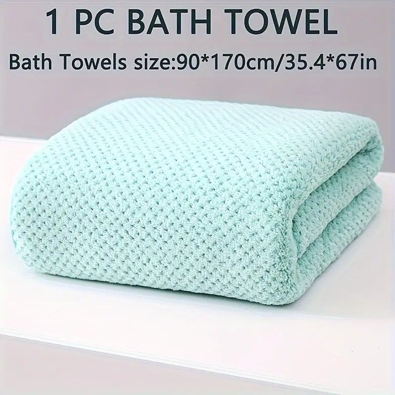 Modern Pineapple Grid Design Ultra-Soft Coral Fleece Bath Towel｜90x170cm Extra Thick Strong Absorption, Suitable for Bathroom, Gym, Hotel, and Home Use.(dark blue)