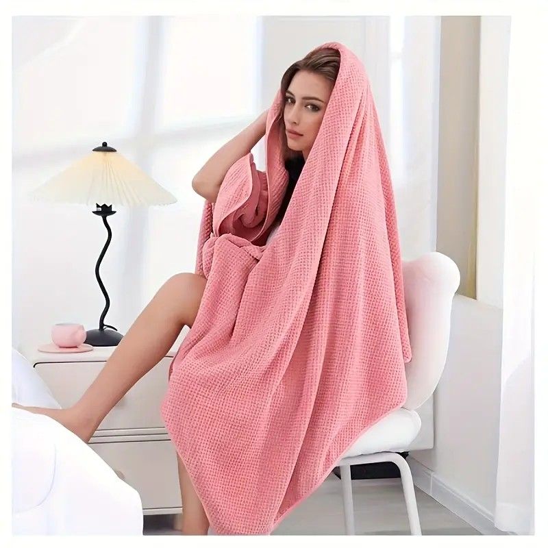 Modern Pineapple Grid Design Ultra-Soft Coral Fleece Bath Towel｜90x170cm Extra Thick Strong Absorption, Suitable for Bathroom, Gym, Hotel, and Home Use.(GREEN)