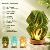 Spiral Table Lamp, 3D Printed, Dimmable, Solid Wood Base, Home Decoration, Mood Light.(green)