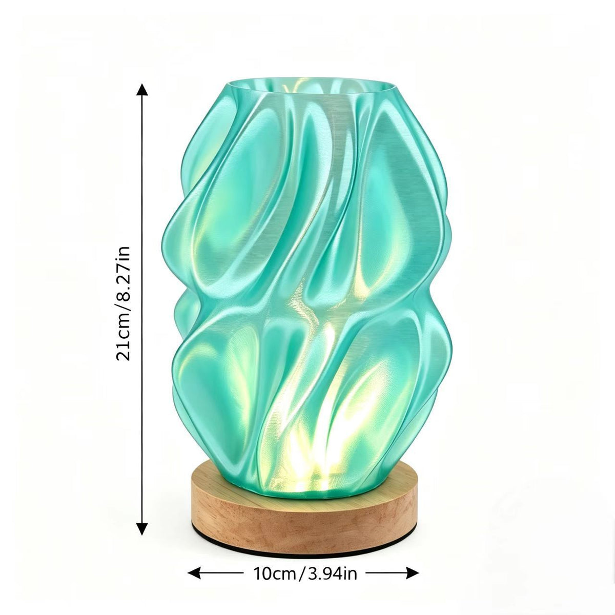 Spiral Table Lamp, 3D Printed, Dimmable, Solid Wood Base, Home Decoration, Mood Light.(green)