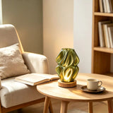 Spiral Table Lamp, 3D Printed, Dimmable, Solid Wood Base, Home Decoration, Mood Light.(green)