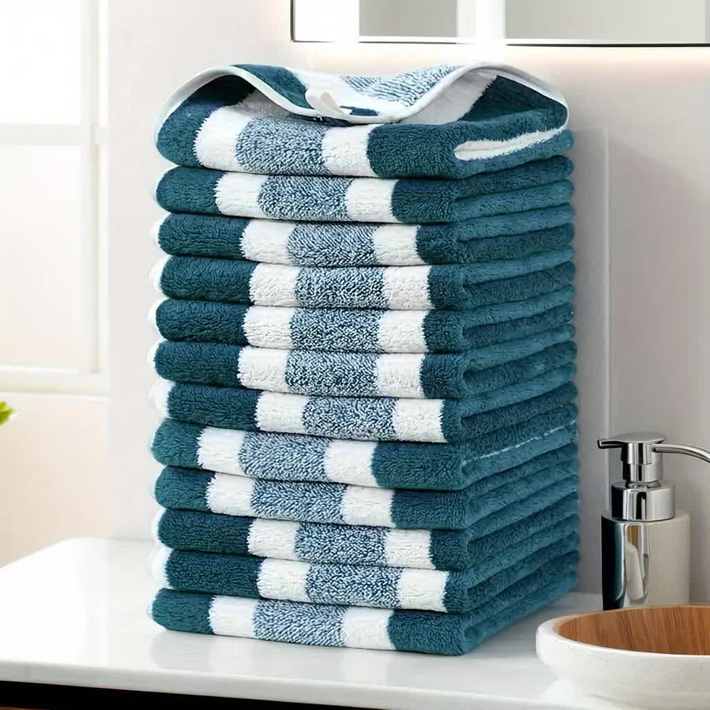 12PCS Thick Absorbent Lint-Free Coral Fleece Kitchen Cleaning Cloth, Easily Removes Grease, Hangable for Drying.PINK
