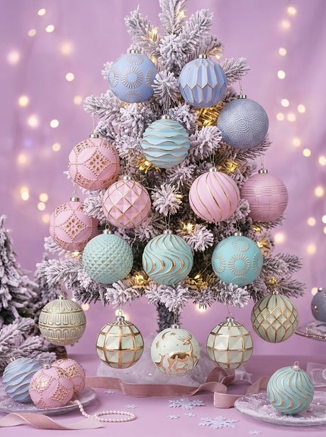 12-Piece Dopamine Christmas Ball Gift Set: 8cm polystyrene, shatterproof and durable, macaron-colored with painted gold foil textures, light luxury and healing, perfect for decorating Christmas trees and home ambiance.(yellow)