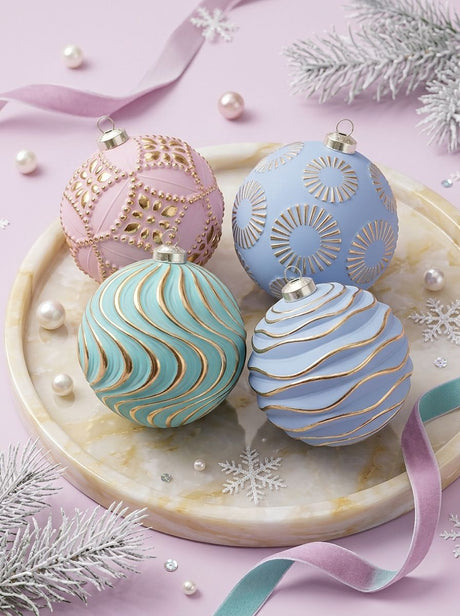 12-Piece Dopamine Christmas Ball Gift Set: 8cm polystyrene, shatterproof and durable, macaron-colored with painted gold foil textures, light luxury and healing, perfect for decorating Christmas trees and home ambiance./purple