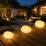 2pcs solar simulated pebble garden lights, frosted texture blends naturally, smart light control auto on/off, waterproof and weather-resistant, stable placement, ideal for garden, lawn, pathway, and landscape lighting.*Warm light