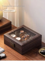 Wood Grain Faux Leather Watch Storage Box - 6-Compartment Dustproof Display Case, Soft Lined Interior, Hinged Flip-Top Lid, Suitable for Home and Retail Use, Decorative Storage Box