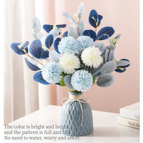 Small Fresh Artificial Hand Bouquet, handmade silk flowers soft and realistic, no watering needed for hassle-free care, multiple colors available to brighten up your home space.(Blue floral bouquet)