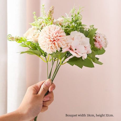 Small Fresh Artificial Hand Bouquet, handmade silk flowers soft and realistic, no watering needed for hassle-free care, multiple colors available to brighten up your home space.(Pink rose bouquet)