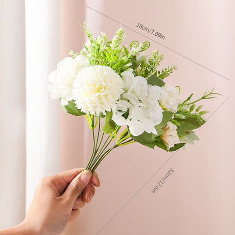 Small Fresh Artificial Hand Bouquet, handmade silk flowers soft and realistic, no watering needed for hassle-free care, multiple colors available to brighten up your home space.(Off-white rose bouquet)