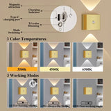2PCS Induction wall lamp with three-color stepless dimming, 120° auto shut-off, USB rechargeable magnetic installation. Smart motion-sensing LED wall lamp, serving as both a night light and an ambient light./Chrome color