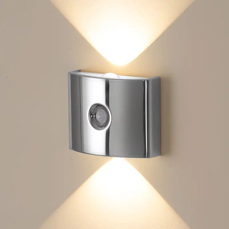 2PCS Induction wall lamp with three-color stepless dimming, 120° auto shut-off, USB rechargeable magnetic installation. Smart motion-sensing LED wall lamp, serving as both a night light and an ambient light./Chrome color