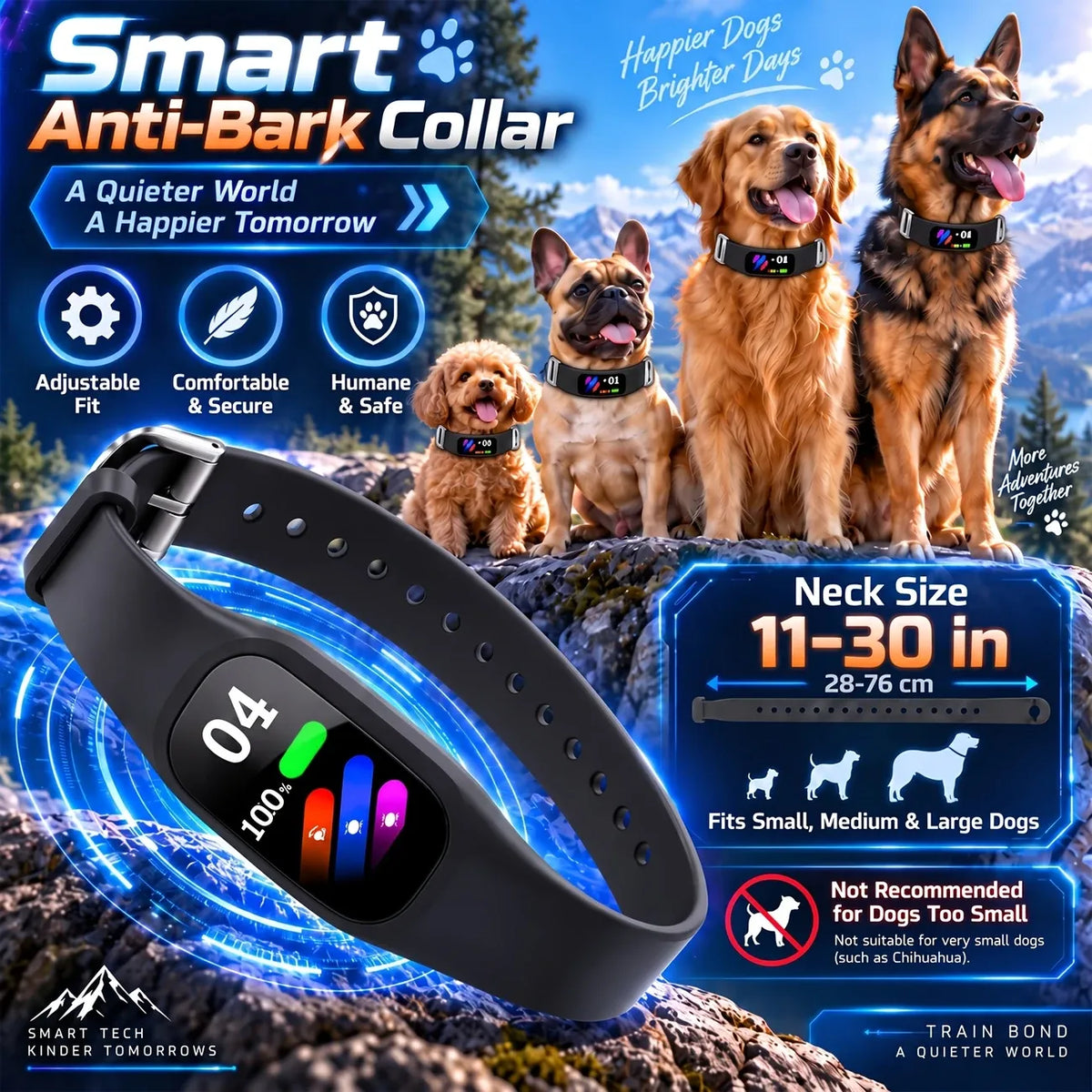 Smart no-shock anti-bark collar, humane beep & vibration training, intelligent anti-interference, 3 modes & 5 sensitivity levels, adjustable 11-30 inches, fits all dog sizes, perfect for multiple occasions.*orange
