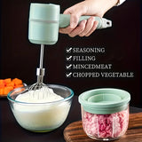 White  Wireless charging handheld mixer, 30W with three-speed settings. Dual whisk heads designed for whipping eggs, cream, and batter. Suitable for both kitchen and outdoor use, also an ideal gift.