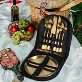 【20-Piece】Outdoor Portable Stainless Steel Cutlery Set, food-grade material, includes knife, fork, spoon, plate, tongs & opener. Comes with carry bag, essential for camping, commuting & dining.(silver)
