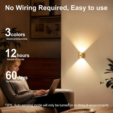 1PCS Induction wall lamp with three-color stepless dimming, 120° auto shut-off, USB rechargeable magnetic installation. Smart motion-sensing LED wall lamp, serving as both a night light and an ambient light./golden