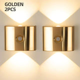 2PCS Induction wall lamp with three-color stepless dimming, 120° auto shut-off, USB rechargeable magnetic installation. Smart motion-sensing LED wall lamp, serving as both a night light and an ambient light./golden
