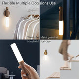 2-Pack USB Rechargeable Magnetic LED Night Light – Motion Sensor Wall Light for Bedroom, Kitchen & Bathroom/Walnut color