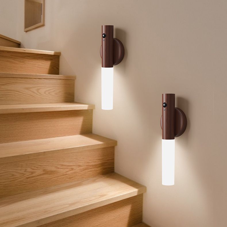 2-Pack USB Rechargeable Magnetic LED Night Light – Motion Sensor Wall Light for Bedroom, Kitchen & Bathroom/Walnut color