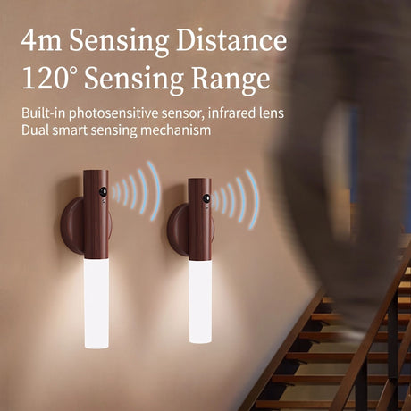 1-Pack USB Rechargeable Magnetic LED Night Light – Motion Sensor Wall Light for Bedroom, Kitchen & Bathroom/Ash wood color
