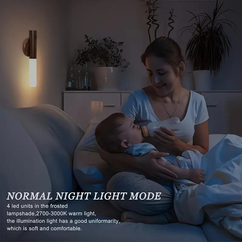 1-Pack USB Rechargeable Magnetic LED Night Light – Motion Sensor Wall Light for Bedroom, Kitchen & Bathroom/Ash wood color