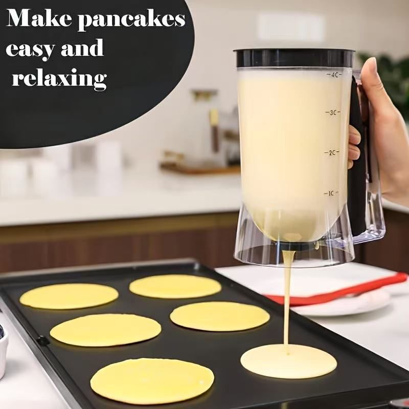 Handheld Batter Dispenser with Measuring Cup, PP Cake Waffle Pancake Batter Separator, DIY Baking Tool.(black)