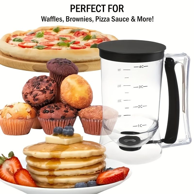 Handheld Batter Dispenser with Measuring Cup, PP Cake Waffle Pancake Batter Separator, DIY Baking Tool.(black)