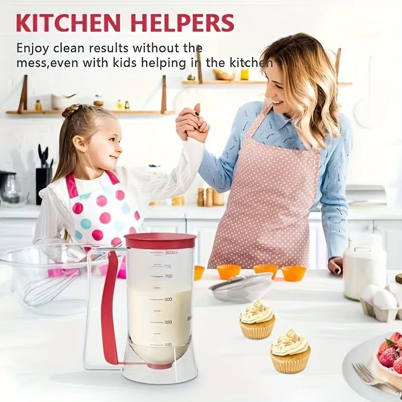 Handheld Batter Dispenser with Measuring Cup, PP Cake Waffle Pancake Batter Separator, DIY Baking Tool.(black)