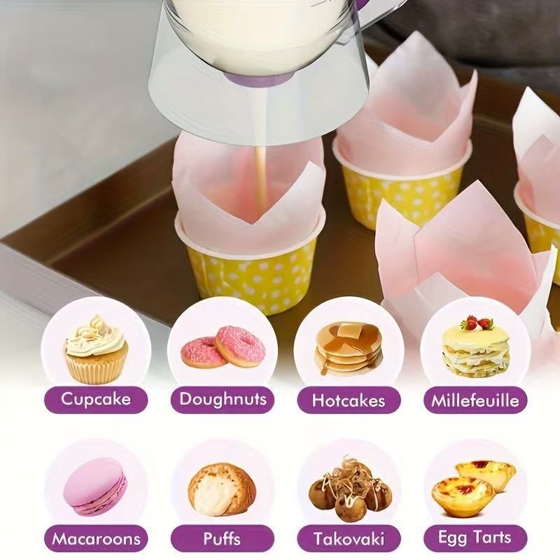 Handheld Batter Dispenser with Measuring Cup, PP Cake Waffle Pancake Batter Separator, DIY Baking Tool.(black)