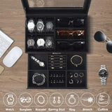 Men's Watch and Glasses Storage Box: Transparent Lid, Zoned Storage, Multi-slot Protection for Watches and Accessories