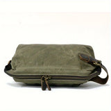 Vintage Waxed Canvas & Cowhide Cylinder Bag, Dopp Kit with Dual Zippers, Commute Travel Crossbody.(black)