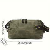 Vintage Waxed Canvas & Cowhide Cylinder Bag, Dopp Kit with Dual Zippers, Commute Travel Crossbody.(black)