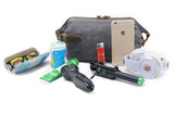 Vintage Waxed Canvas & Cowhide Cylinder Bag, Dopp Kit with Dual Zippers, Commute Travel Crossbody.(black)