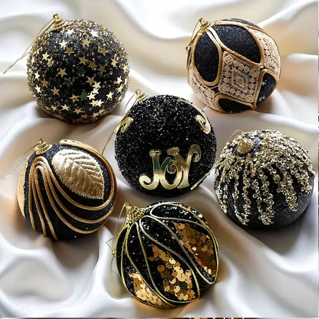 🎄 6-Pack Black Gold Christmas Ornament Balls! Lightweight Foam Shatterproof Christmas Tree Hanging Decorations, Classic Premium Color Scheme, Exquisite Craftsmanship, Must-Have Christmas Party Decoration! ✨