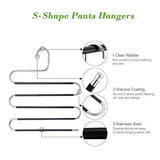 3 Pack Multi-Layer Stainless Steel Metal Pants Hangers, Bedroom Storage, S-Shaped Anti-Slip No-Mark, Space Saving, Closet Storage Rack, Pants Jeans Scarves Hanging, Black Version