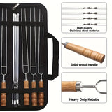 Upgraded Stainless Steel BBQ Skewers Set with Thickened Heat-Resistant Beech Wood Handles, U-Shaped & Spiral Dual Styles for Anti-Slip Meat-Locking, Comes with Oxford Bag for Portable Storage, Essential for Outdoor Grilling & Camping.