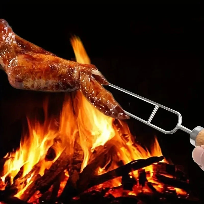 Upgraded Stainless Steel BBQ Skewers Set with Thickened Heat-Resistant Beech Wood Handles, U-Shaped & Spiral Dual Styles for Anti-Slip Meat-Locking, Comes with Oxford Bag for Portable Storage, Essential for Outdoor Grilling & Camping.