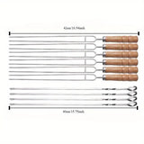 Upgraded Stainless Steel BBQ Skewers Set with Thickened Heat-Resistant Beech Wood Handles, U-Shaped & Spiral Dual Styles for Anti-Slip Meat-Locking, Comes with Oxford Bag for Portable Storage, Essential for Outdoor Grilling & Camping.