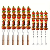 Upgraded Stainless Steel BBQ Skewers Set with Thickened Heat-Resistant Beech Wood Handles, U-Shaped & Spiral Dual Styles for Anti-Slip Meat-Locking, Comes with Oxford Bag for Portable Storage, Essential for Outdoor Grilling & Camping.