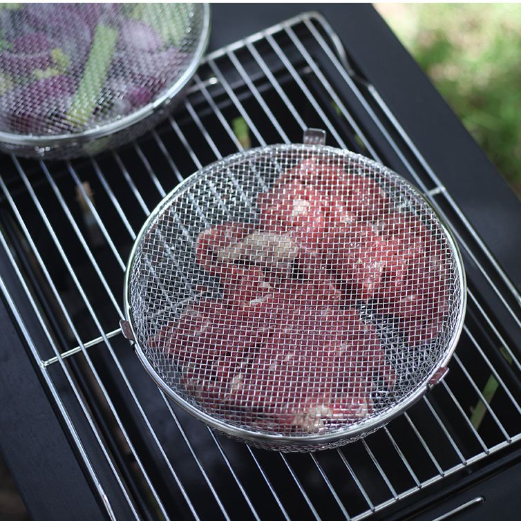 Stainless Steel Round BBQ Basket, Portable Outdoor Grill Grate, Lock-in Freshness, Single/Double-sided Grilling, Camping Picnic BBQ Tool