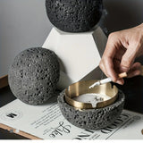 Nordic industrial style concrete ashtray, handcrafted with natural texture, detachable stainless steel bowl with anti-ash lid — easy to clean, durable, suitable for living rooms, bars, offices, ideal gift for Father’s Day, Christmas, housewarming.（BLACK)