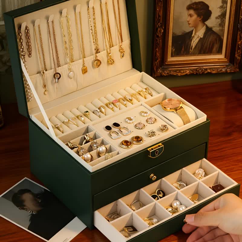 White Multi - layer Jewelry Storage Box: Velvet Lining, Three - layer Zoning, Double - drawer Storage for Accessories