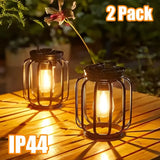 Outdoor Solar Retro Metal Hanging Lantern 2-Pack, Warm Filament, IP44 Waterproof, Garden Patio Decor Light