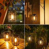 Outdoor Solar Retro Metal Hanging Lantern 2-Pack, Warm Filament, IP44 Waterproof, Garden Patio Decor Light
