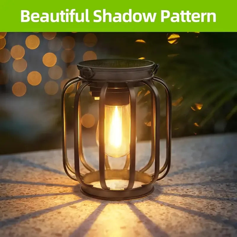 Outdoor Solar Retro Metal Hanging Lantern 2-Pack, Warm Filament, IP44 Waterproof, Garden Patio Decor Light