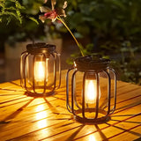 Outdoor Solar Retro Metal Hanging Lantern 2-Pack, Warm Filament, IP44 Waterproof, Garden Patio Decor Light