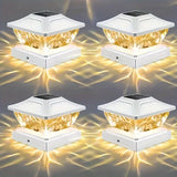 2PCS Solar outdoor post cap light, IP65 waterproof and weather-resistant, auto light control, charges by day and lights up at night, warm crystal lampshade, fits various posts, ideal for patio, fence, and garden decor.*black