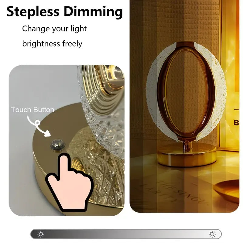 Rechargeable acrylic crystal desk lamp with 3 color temperatures touch control, USB charging for portability, and stepless brightness adjustment. Diamond-cut design serves as both an ambient light and an art piece./sunflower seed