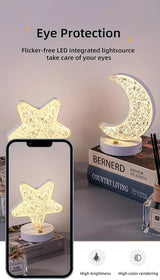 Rechargeable acrylic crystal desk lamp with 3 color temperatures touch control, USB charging for portability, and stepless brightness adjustment. Diamond-cut design serves as both an ambient light and an art piece./sunflower seed