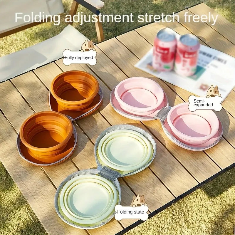 Bear Paw Foldable Pet Bowl: Heat-Resistant Silicone / Dual Bowls for Food & Water Separation / Explosion-Proof Zipper Storage Bag, Lightweight & Portable, Essential for Pet Eating & Drinking on Camping & Walks!(brown)